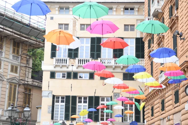 Färgglada Paraplyer Den Vackra Staden Genua Italy — Stockfoto