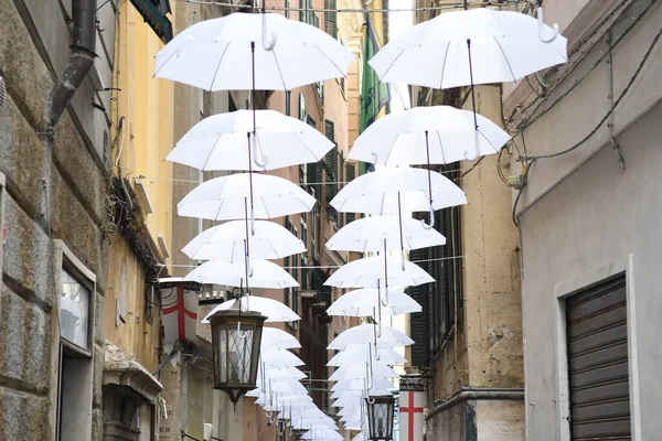 Білі Парасольки Чудовому Місті Генуї — стокове фото