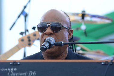 Stevie Wonder, Başkan Barack Obama 'nın 6 Kasım 2016' da Kissimmee Florida 'da başkanlık adaylığını destekleyen mitinginde performans sergiliyor..