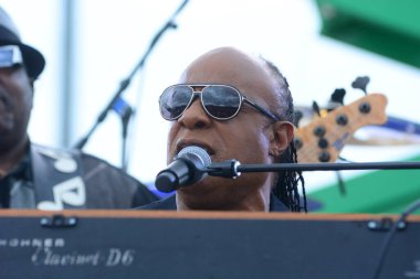 Stevie Wonder, Başkan Barack Obama 'nın 6 Kasım 2016' da Kissimmee Florida 'da başkanlık adaylığını destekleyen mitinginde performans sergiliyor..