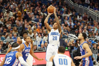 Orlando Magic 27 Aralık 2019 Cuma günü Orlando, Florida 'daki Amway Arena' da Philadelphia 76ers 'a ev sahipliği yapıyor..