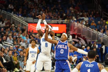 Orlando Magic 27 Aralık 2019 Cuma günü Orlando, Florida 'daki Amway Arena' da Philadelphia 76ers 'a ev sahipliği yapıyor..