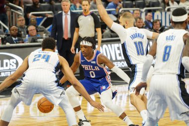 Orlando Magic 27 Aralık 2019 Cuma günü Orlando, Florida 'daki Amway Arena' da Philadelphia 76ers 'a ev sahipliği yapıyor..