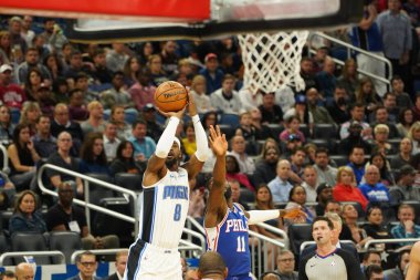 Orlando Magic 27 Aralık 2019 Cuma günü Orlando, Florida 'daki Amway Arena' da Philadelphia 76ers 'a ev sahipliği yapıyor..
