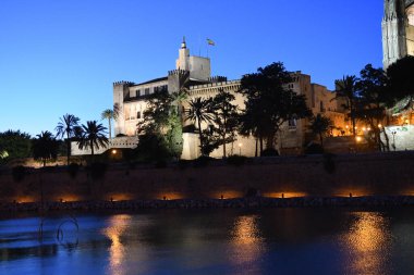 Palma De Mallorca İspanya 'daki Palma Kilisesi' nin gece manzarası