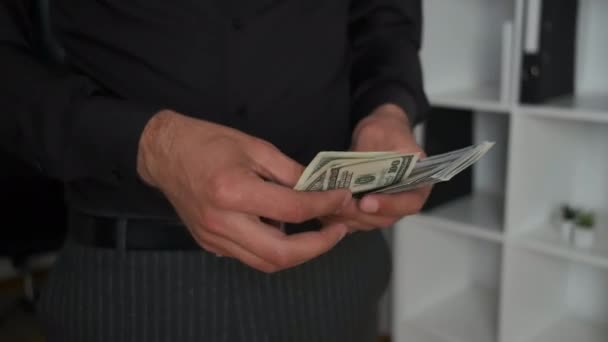 Портрет руки молодого офисного работника, который считает деньги. Успех. Зарплата — стоковое видео