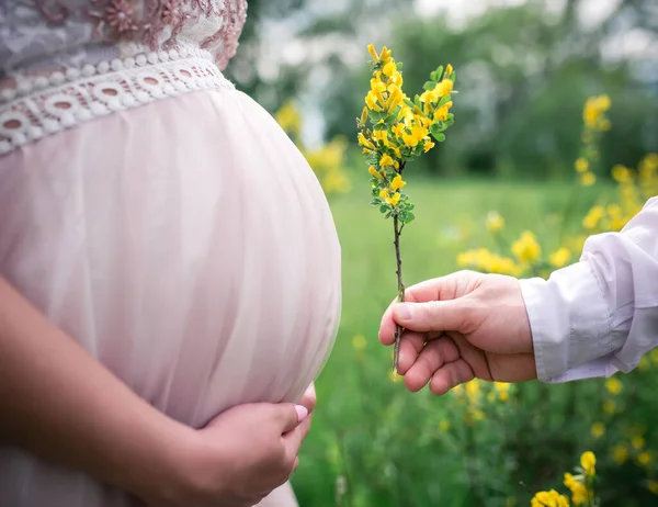 Ritratto Una Coppia Incinta Felice Pancia Donna Incinta Concetto Gravidanza — Foto Stock