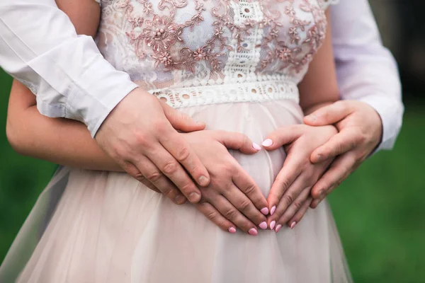 Mani Una Donna Incinta Pancia Concetto Gravidanza — Foto Stock