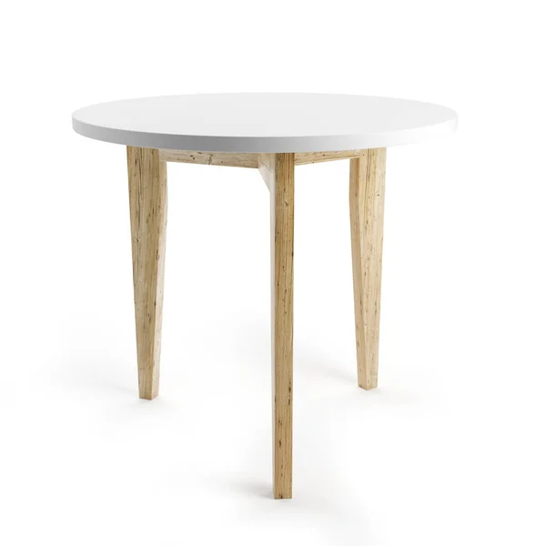 Mesa Blanca Con Patas Madera Aisladas Sobre Fondo Blanco Con — Foto de Stock