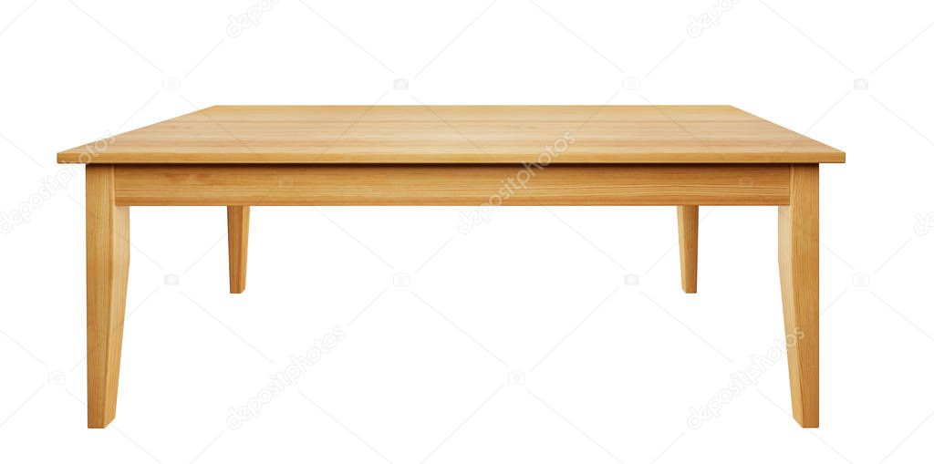 front view of wooden table isolated on white background with clipping path included, 3D render