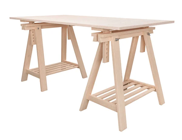 Arbetsbord Trä Plywood Hylla Två Diskant Isolerad Vit Bakgrund Rendering — Stockfoto