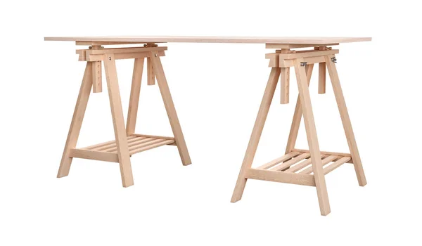 Arbetsbord Trä Plywood Hylla Två Diskant Isolerad Vit Bakgrund Rendering — Stockfoto