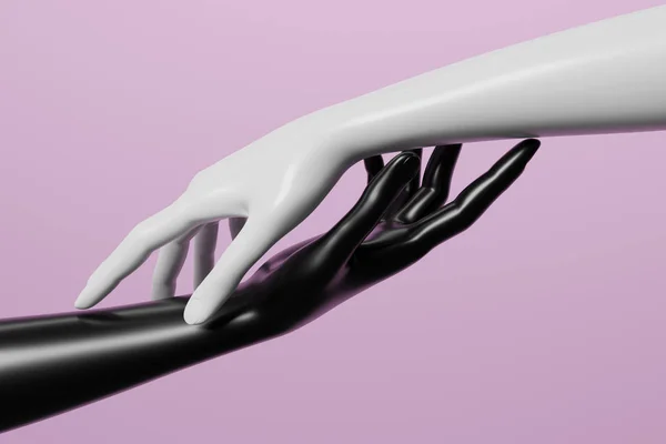 Black and white mannequin hand on pink background. 3D render image.