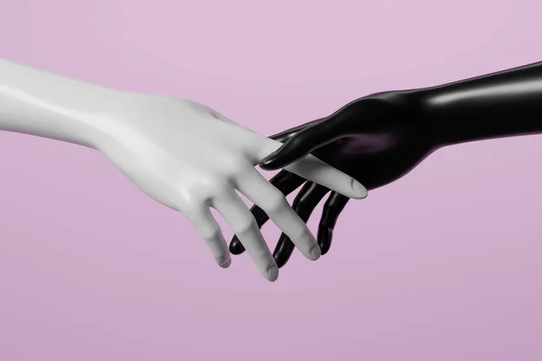 Zwart Wit Mannequin Hand Roze Achtergrond Afbeelding Weergeven — Stockfoto