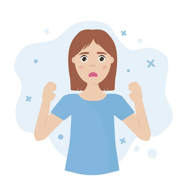 Emotional girl. Panic attacks, anxiety, surprise, shock, stress concept. Vector illustration.