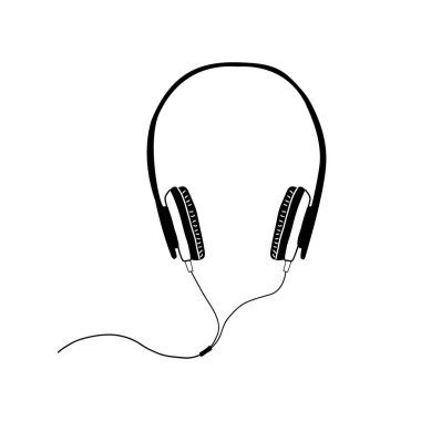 Kulaklıklar beyaz arka planda doğrusal bir şekilde. Çizim, el çizimi. Vektör.
