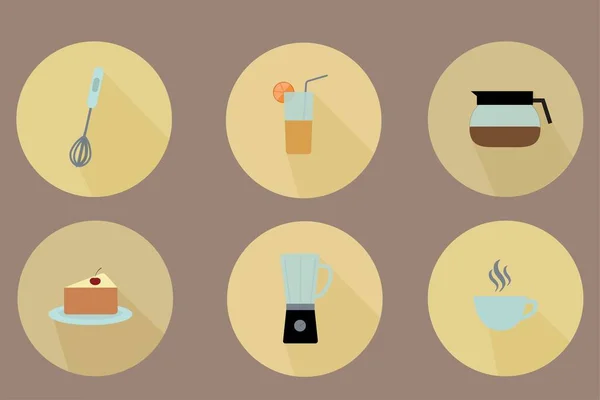 Kitchen icon set.  Food, drinks, kitchen appliances. Vector illustration.