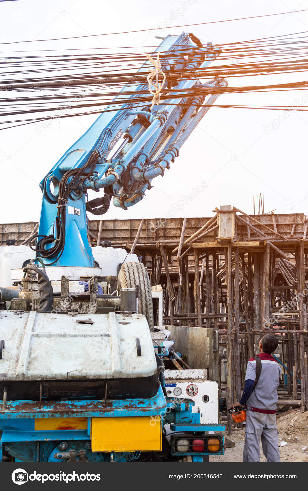 Industrial Building Construction Man Work Control Hydraulic Pump