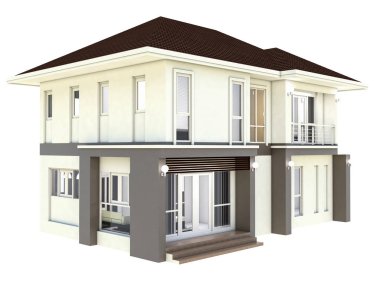 3D çizim tasarım planı ev izole beyaz arka plan