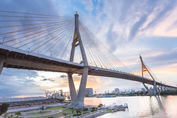 Beauty Bhumibol Bridge Image Twilight Sunset Bangkok Thailand — Stock Photo, Image