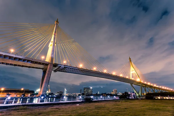 Beauty Bhumibol Bridge Image Twilight Sunset Bangkok Thailand — Stock Photo, Image