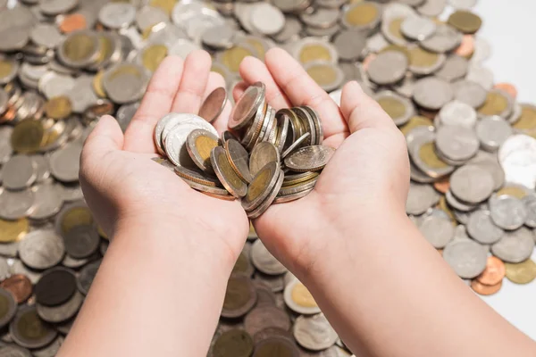 Fundo Negócio Conceito Financeiro Punhado Moeda Moeda Tailandesa Cobre — Fotografia de Stock