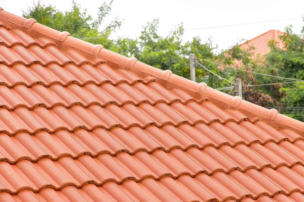 Home Bouw Bouw Dak Tegels Beton Oranje Kleur — Stockfoto