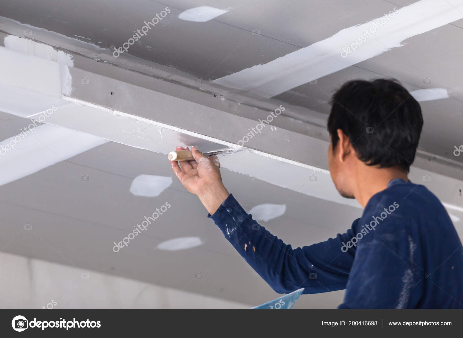 Construction Man Worker Plaster Gypsum Ceiling Interior
