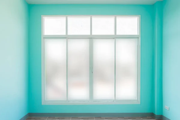 Construcción Home Habitación Vacía Ventana Interior Color Azul Aluminio Blanco — Foto de Stock