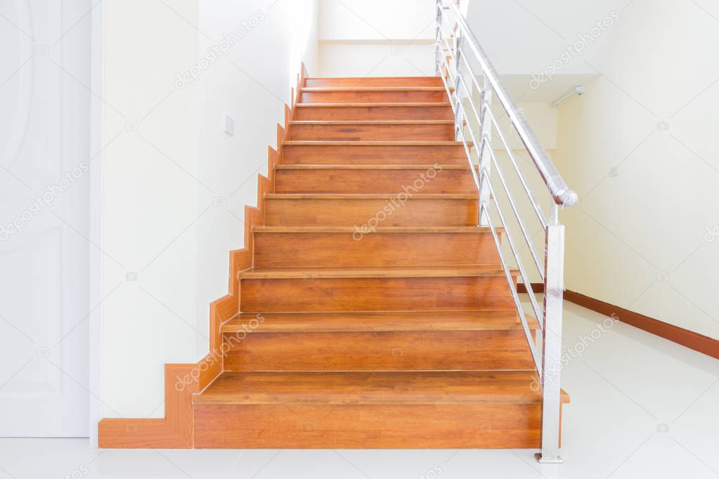 Home building interior empty room design staircase concrete top wood stainless steel handrails