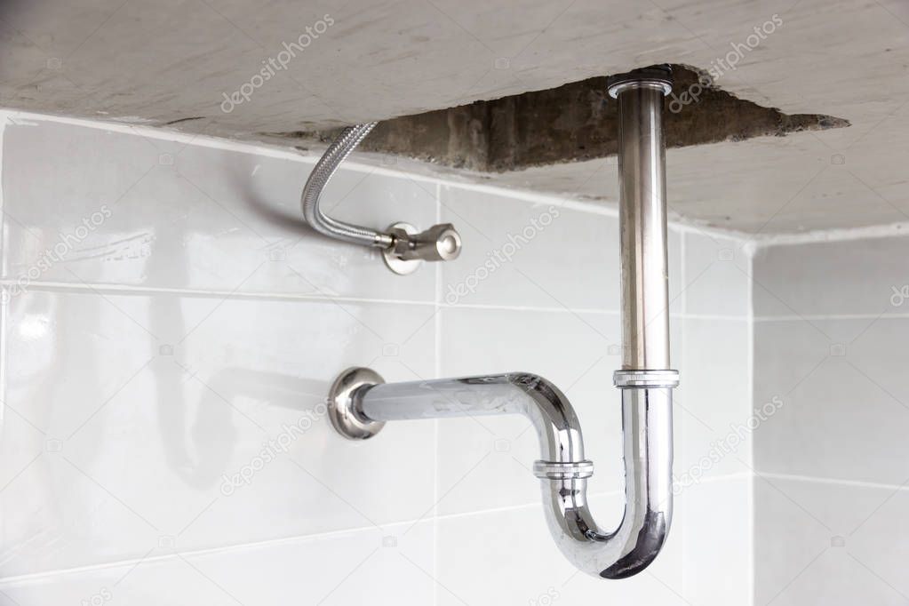Modern design bathroom pipe system under sink