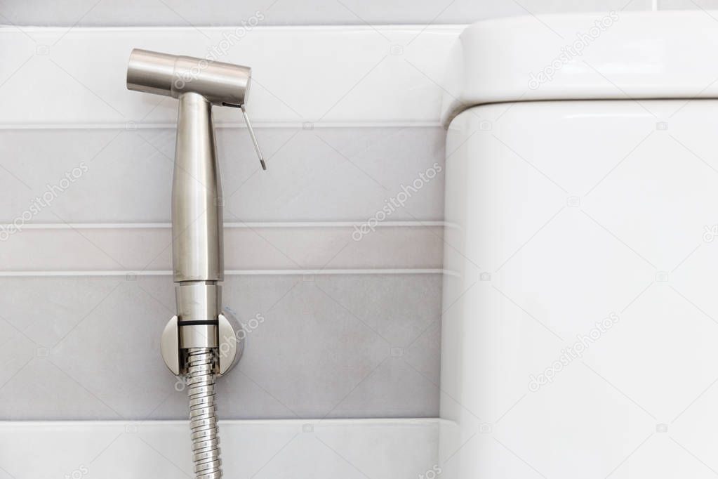 Modern design home bidet spray cleaning flush toilet in bathroom