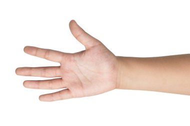 El çocuk beyaz arka plan üzerinde gösterilen izole