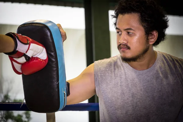 Asian young men thai boxing train, Boxing gloves