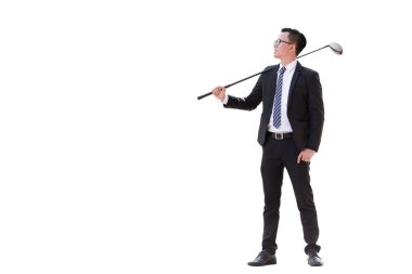 Cityscape ile Golf artalanda portre Asya iş adamı