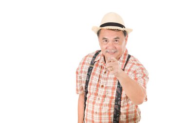 Portre Asya komuta sizde, izole beyaz arka plan ayakta gülümseyen