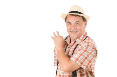 Portre Asya komuta sizde, izole beyaz arka plan ayakta gülümseyen