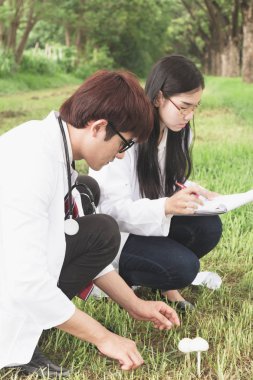 Doğa okuyan insanlar araştırma ve defter ile