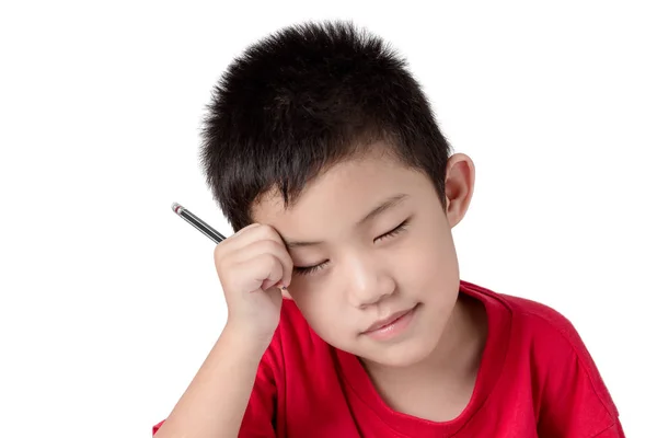 Asia Retrato Niño Escribir Libro Con Lápiz — Foto de Stock