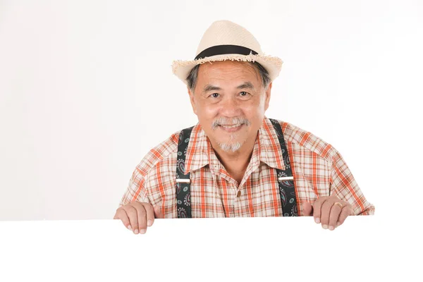 Senior Man Wearing Plaid Shirt Making Gesture Hand White Background — Stock Photo, Image