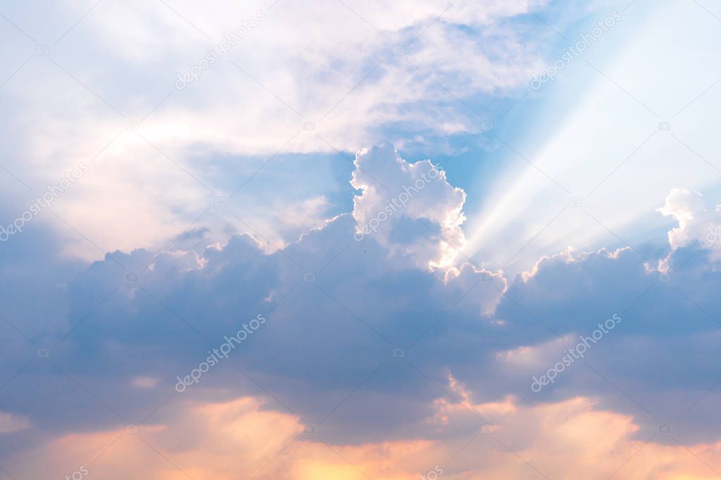 Beautiful sunset sky and blue clouds with dramatic light