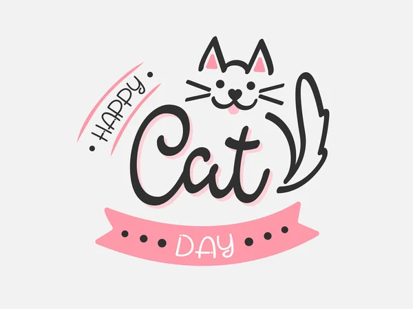 Vektorová Ruka Nakreslila Logo Happy Cat Day Typografie Roztomilými Kočičími — Stockový vektor