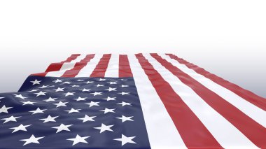 ABD bayrağının yüksek çözünürlüğü. Amerika Birleşik Devletleri 'nin beyaz arka planda kırpma yolu ve kırpma maskesiyle izole edilmiş ulusal kumaş akış halısı perspektifi. 3D Illustration. 8K