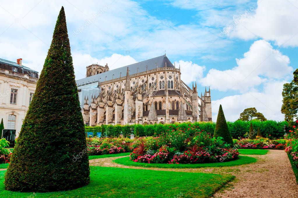 The Cathedral of St Etienne of Bourges, beautiful garden, France