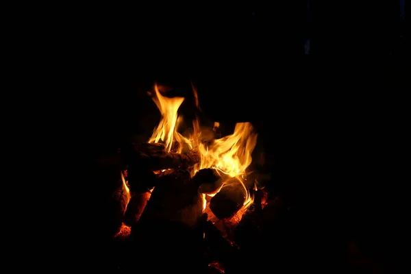 Şenlik Ateşi Yanıyor Gece Ateşi Doğada Kamp Ateşi — Stok fotoğraf