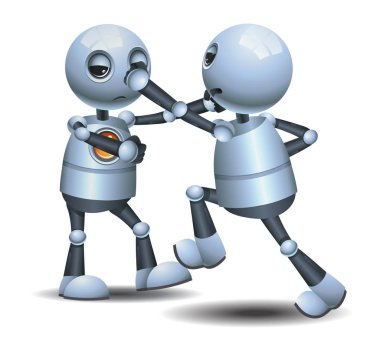 mutlu bir droid resmi küçük robot mücadele konulu izole beyaz arka plan