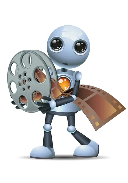 Ilustracja Szczęśliwy Droid Małego Robota Przytrzymaj Film Kołowrotek Białym Tle — Zdjęcie stockowe