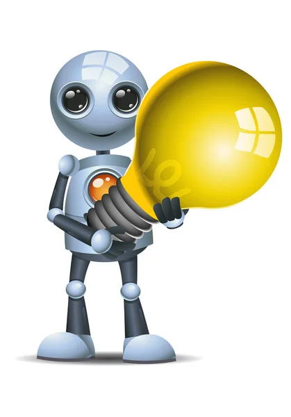 Illustration Happy Droid Little Robot Hold Bulb Isolated White Background — Stock Photo, Image