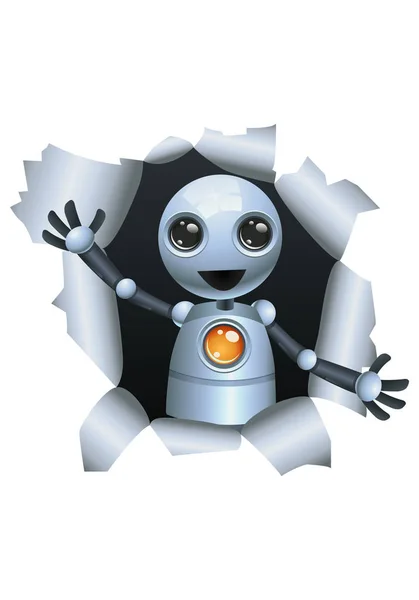 mutlu bir droid resmi duvar üzerinde ortaya çıkan küçük robot izole beyaz arka plan