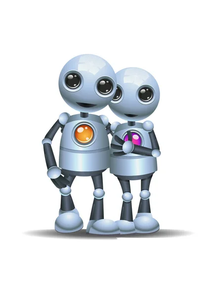 Illustration Happy Droid Little Robot Couple Walking Isolated White Background — Stock Photo, Image